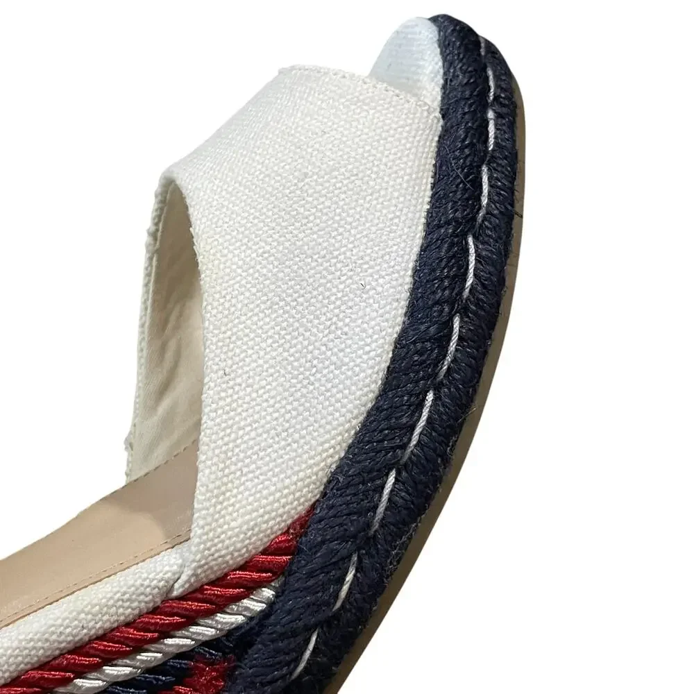 Draper James Navy, Red & White Striped Espadrille Wedge Sandals